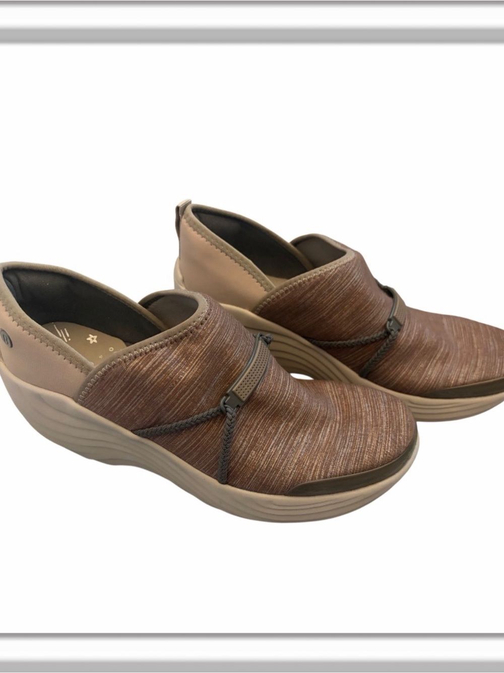 Bzees Zing Slip-on Wedge Platform Loafer Shoes Size 8W Wide Brown Stretch